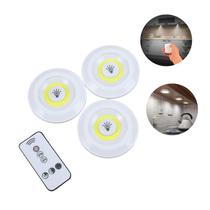Luminária LED a Pilha Sem Fio Kit 3 Spots com Controle Remoto para Armário Closet Cozinha Luz Econômica Autoadesiva Ambiente Aconchegante