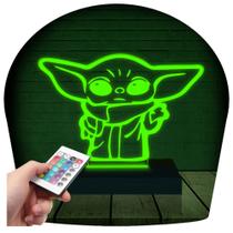 Luminária Led Abajur 3D Baby Yoda Star Wars 16 Cores + Controle Remoto