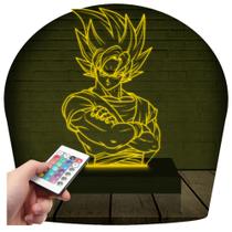 Luminária Led Abajur 3D Dragon Ball Z Goku 2 16 Cores + Controle Remoto