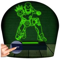 Luminária Led Abajur 3D Homem De Ferro Marvel Heroi