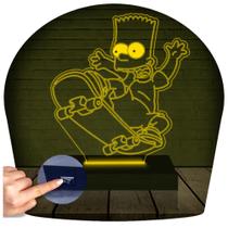 Luminária Led Abajur 3D Simpsons Bart Skate