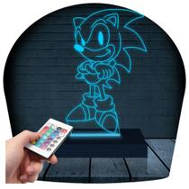 Luminária Led Abajur 3D Sonic 16 Cores + Controle Remoto Decoração Game Gamer Geek Jogo