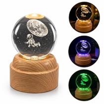 Luminaria led astronauta 3d globo rgb 7 cores giratoria abajur de mesa base madeira esfera decorativa