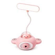 Luminária LED C Apontador Infantil Porquinho Rosa Recarregável Flexível Luz de Mesa Decorativa USB T