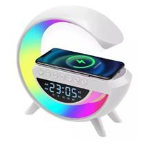 Luminária Led Carregador Indução Caixa de Som Rgb G Speaker Relógio Despertador