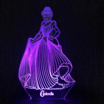 Luminária Led, Cinderela, Princesa, Infantil 16 Cores - Avelar Criações