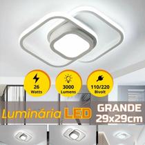 Luminária LED com Iluminação Central Plafon Sobrepor Estrutura Branca Elegante 26W Duplo Tom de Luz