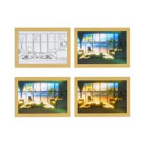 Luminária LED De Madeira Bonita Para Interior Luz De Janela Com Efeito De Luz Solar Dimmer Arte De