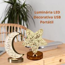 Luminária LED Decorativa USB Portátil Lua 3 Cores de Luz, Toque Sensível, Moderna e Recarregável