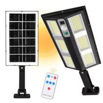 Luminária LED Externa com Placa Carregamento Solar e Controle 3 Modos Sensor de Presença 150W