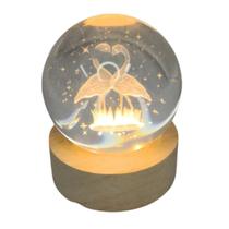 Luminária Led Globo De Vidro 3D Com Cabo USB Base de Madeira