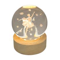 Luminária Led Globo De Vidro 3D Com Cabo USB Base de Madeira