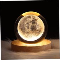 Luminária Led Globo De Vidro Planetas 3D USB Base de Madeira