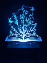 Luminária Led, Livro, Leitura, Professora, 16 Cores, Flores, Presente, Decoração - Avelar Criações