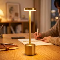 Luminária LED Mesa Recarregável Sem Fio 3 Tons Luz Toque Dimerizável Ideal Quarto Escritório