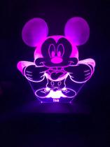 Luminária Led, Mickey Mouse, 16 Cores+controle, Mickey, Abajur, Decoração, Infantil, Quarto - Avelar Criações