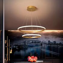 Luminária Led Pendente Dourada Elegante Design Moderno 2 Anéis 60,40cm 60W 3000K GL702