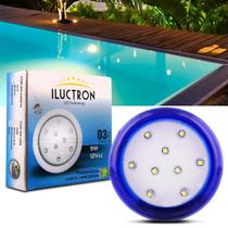 Luminária LED Piscina 9 Leds 6500K 9W 900LM 12V 80mm Branco Frio Azul Prova DÁgua Uso Submerso - Iluctron