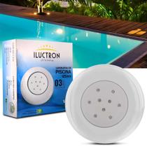 Luminária LED Piscina Iluctron 990 Lúmens 9W 12V Azul 125mm Policarbonato Branco Para Uso Submerso