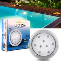 Luminária LED Piscina RGB 9 Leds 9W 990LM 12V 80mm Multicolor Transparente Prova DÁgua - Iluctron