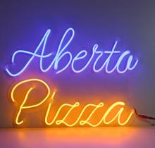 Luminária LED Placa neon aberto/pizza