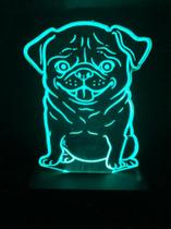 Luminária Led, Pug, Cachorro, Dog, Pet, Abajur 16 cores - Avelar Criações