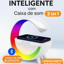 Luminária LED RGB com Caixa de Som Bluetooth, Rádio FM e Carregador por Indução 15W 3 em 1 Moderno