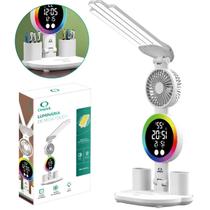 Luminária LED RGB Com Ventilador Relógio Digital Porta Objetos Para Escritório Estudo Entrega Rápida Luminária LED RGB Com Ventilador Relógio Digital Porta Objetos Para Escritório Estudo Entrega Rápida