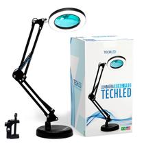 Luminaria Led Ring Light de Mesa Articulavel Abajur C/Garra Controle Intensidade Lupa Aumento 5x Preta