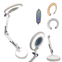 Luminária Led Ring Light De Mesa Articulavel Abajur Com Lupa 8x D&Z