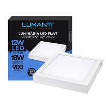 Luminária Led Sobrepor Quadrada 12W 3000k Luz Branca Quente C/Borda Branca - Lumanti