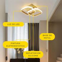 Luminária LED Teto Sobrepor Pendente 3 tons de luz em 1 Bivolt Elegante Dourada Escritório Sala Luxo