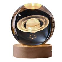 Luminária Led USB Globo De Vidro Com Base de Bambu Efeito 3D Escolha o Modelo