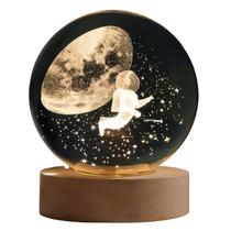 Luminária Led USB Globo De Vidro Com Base de Bambu Efeito 3D Escolha o Modelo