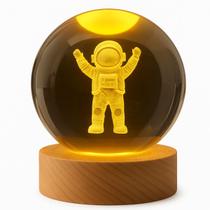 Luminária Led USB Globo De Vidro Com Base de Bambu Efeito 3D Escolha o Modelo