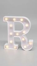 Luminária Letra R 3D LED Branca 22cm Festa Luz Quente Luminária Letra R 3D LED Branca 22cm Festa Luz Quente