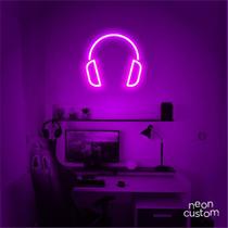 luminaria letreiro Neon Led Fone De Ouvido 60x60 luminoso decoração p/ selfie