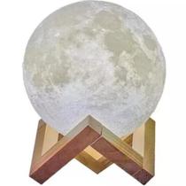 Luminária Lua 3D Muda Cor Madeira Controle Remoto Lua