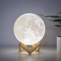 Luminária Lua Abajur Led 3d Alto Relevo Realista Com Base