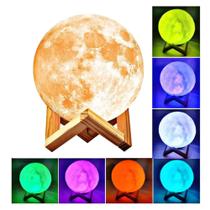 Luminária lua cheia 16 cores c/ controle e suporte d madeira