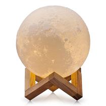 Luminária Lua Cheia 3D 15cm Base Madeira - L3 Store