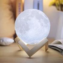 Luminária Lua Cheia 3D Abajur Decoração Usb Touch 15Cm Maior