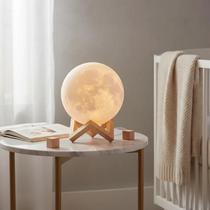 Luminária Lua Cheia 3D USB Troca Cor por Toque 19cm Abajur