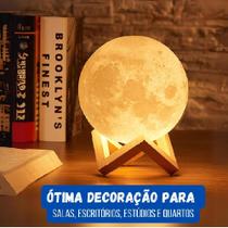 Luminária Lua Cheia LED 3D Mini Sem Fio Luz Amarela Decorar