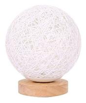 Luminária Lunar Rattan Led Base Madeira