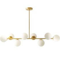 Luminária Lustre 110cm Jabuticaba 8 Globos Vidro Dourada Pendente Teto Gimpo KJDD-E-547-GOLD-Milky-8