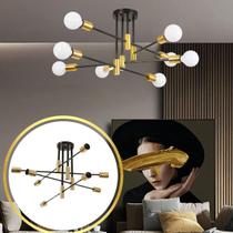 Luminária Lustre 70x35cm Sputnik 8 Lâmpadas E27 Metal Teto Plafon Gimpo KJDD-E-510-PRETO-8