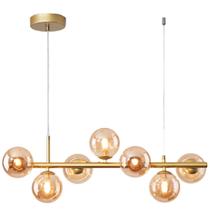 Luminária Lustre 80cm Jabuticaba 7 Globos Vidro Pendente Teto Dourada Âmbar Gimpo KJDD-E-545-GOLD-Amber-7