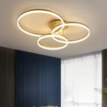 Luminaria Lustre de Teto LED 45w Pendente Anéis 3 Cores em 1 para Sala Circles Dourado