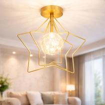 Luminária Lustre Estrelas 34cm Metálica Dourada LED 3 Cores Globo Vidro Plafon Teto KJGD-324-GOLD Luminária Lustre Estrelas 34cm Metálica Dourada LED 3 Cores Globo Vidro Plafon Teto KJGD-324-GOLD